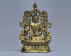 西藏　十五至十六世紀　青銅鎏金釋迦牟尼佛坐像(open new window)