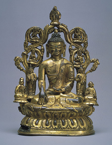 チベット　15至16世紀　青銅鎏金釈迦牟尼仏坐像