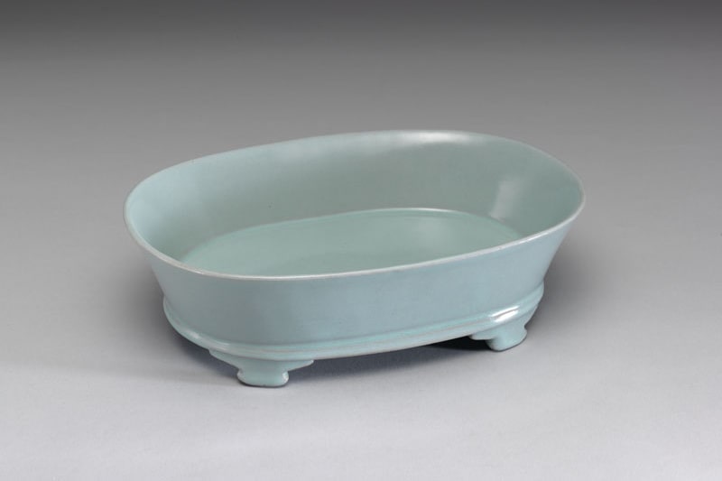 Narcissus basin in bluish-green glaze