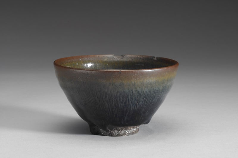 Tea bowl with "hare's fur" striations on a black ground